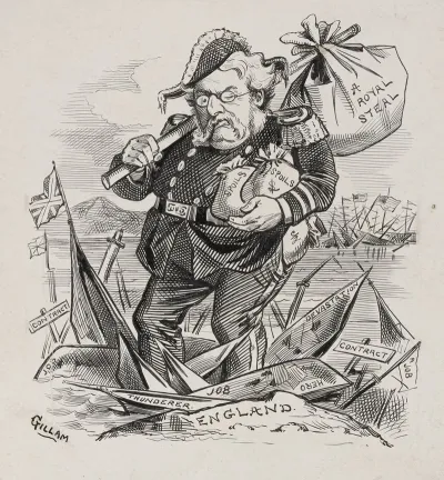 Caricature Of President Chester Arthur Here Accused Of Using The Treasury Surplus To Build Up The Navy