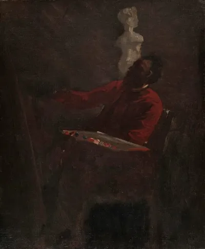 Carpeaux En Veston Rouge Peignant Dans Son Atelier
