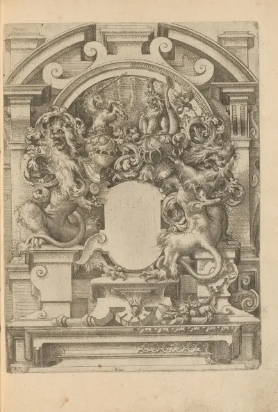 Cartouche On A Pedestal Flanked By Lions And A Unicorn