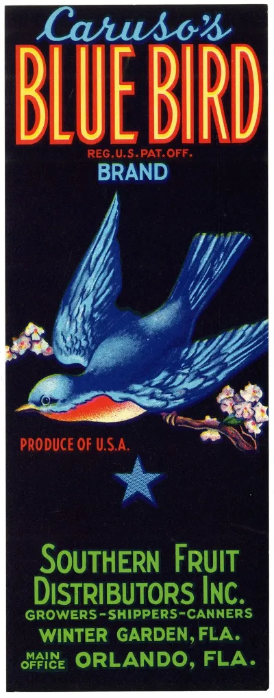Carusos Blue Bird Brand Fruit Label 2
