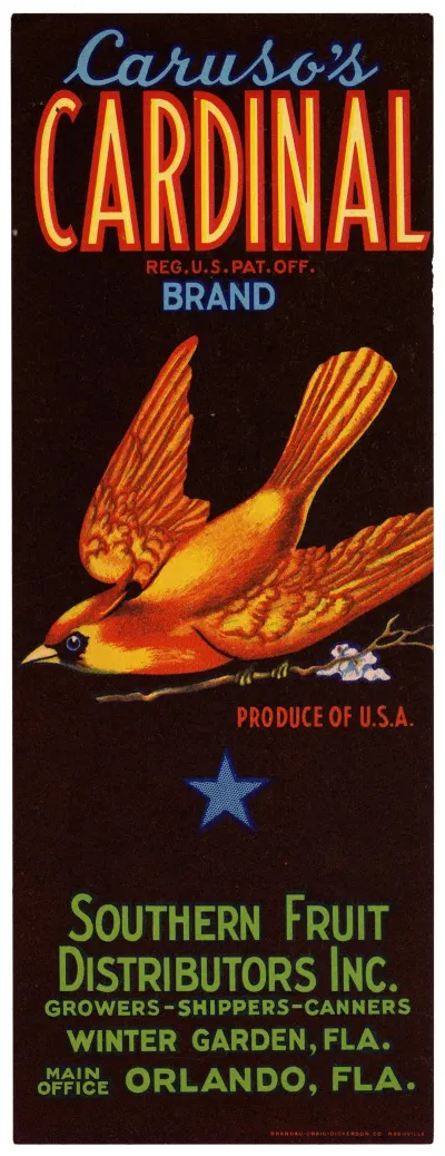 Carusos Cardinal Brand Fruit Label