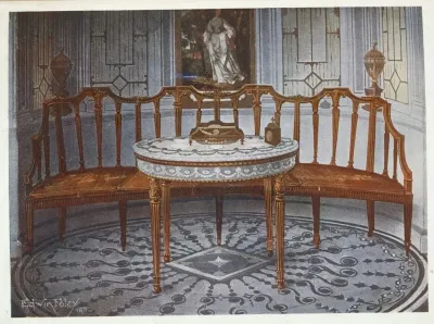 Carved Satinwood Barback Settee Painted And Gilt Table