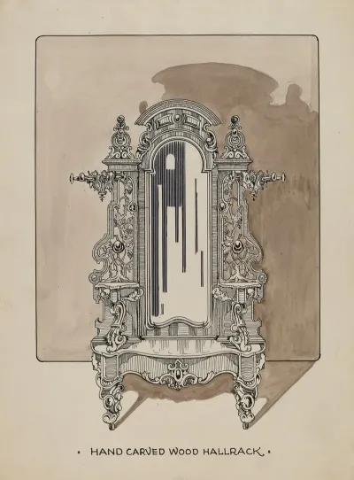 Carved Walnut Hall Rack