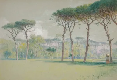 Castel Fusano Landscape Vast Lawn And Trees