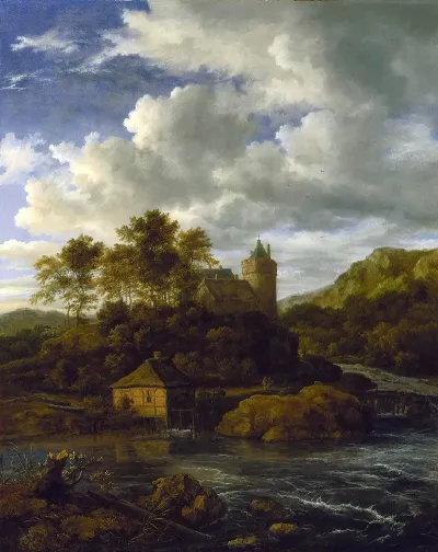 Castle And Watermill By A River