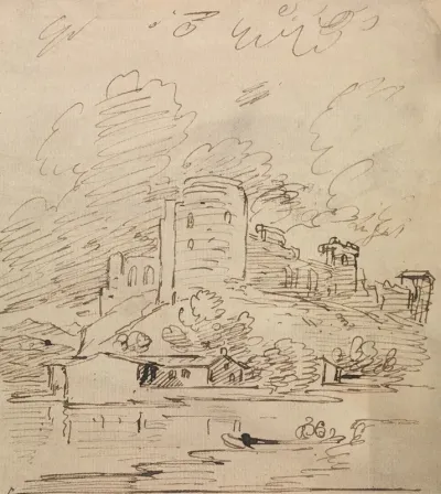 Castle With A Round Tower Above A River
