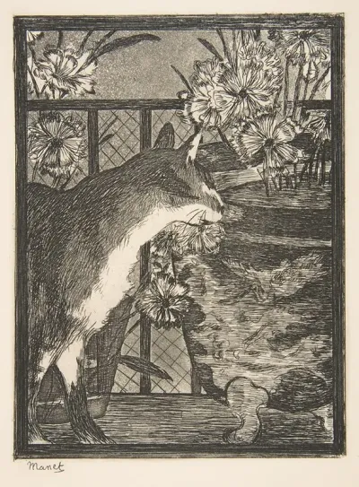 Cat And Flowers