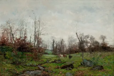 Cattle By A Stream Pont Aven Brittany