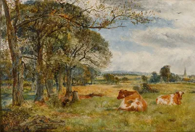 Cattle Grazing With Sefton Church Beyond