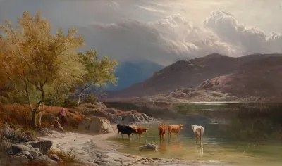 Cattle Watering By A Loch