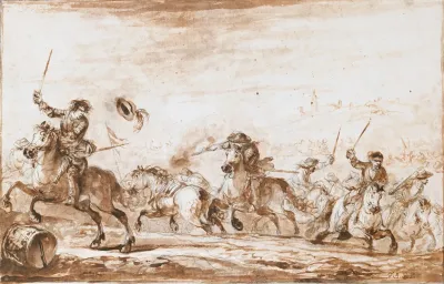 Cavalry Fighting Below A Walled Town