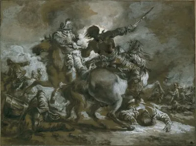 Cavalry Skirmish With A Fallen Drummer At Left