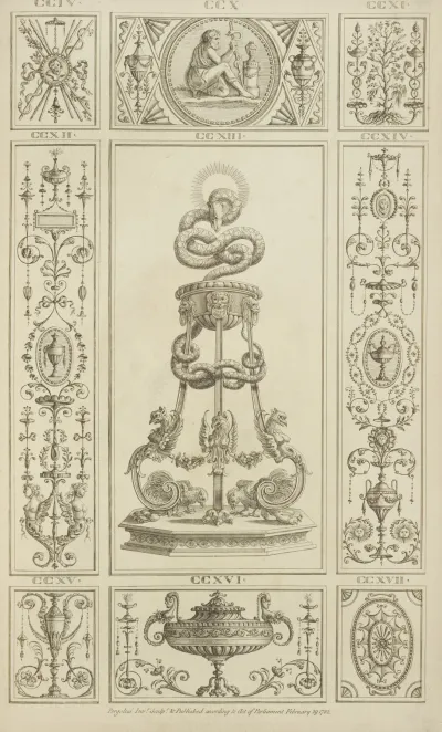 Central Design Of Basin In Stand With Designs Of Birds And Large Snake