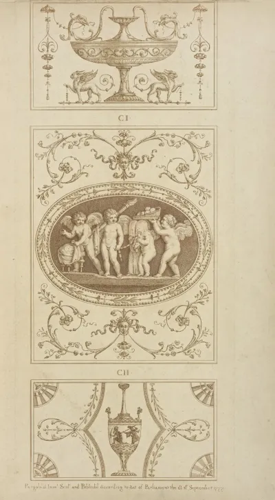 Central Design Of Four Cherubs With Basket Of Apples Shrouds And Torch