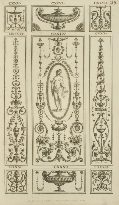Central Design Of Nude Woman With Drape Holding Small Vase