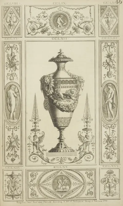Central Design Of Urn With Designs Of Lions And Garlands