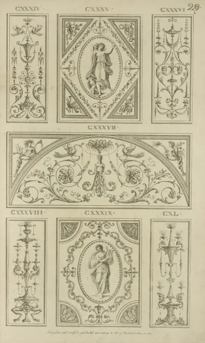 Central Tympanum Shaped Design With Womans Torso And Curling Vegetal Shapes