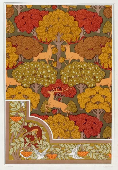Cerfs Et Arbres Papier Peint Ecureuil Oiseaux Et Sorbier Bordure