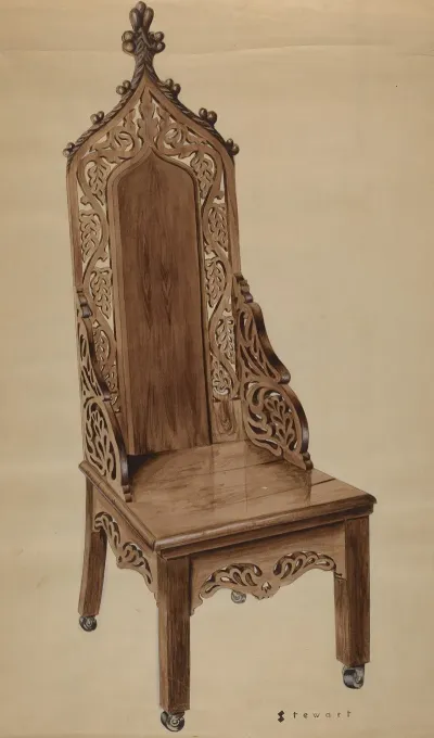 Chair With Carved Grape Leaf Decoration And Gothic Top