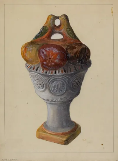 Chalkware Urn With Fruit And Birds