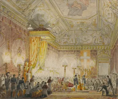 Chapelle Ardente Du Roi Louis Xviii Dans La Salle Du Trone Des Tuileries