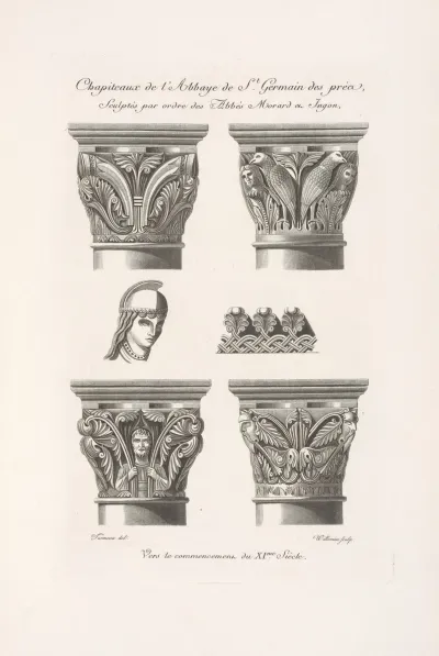Chapiteaux De Labbaye De St Germain Des Pres Sculptes Par Ordre Des Abbes Morard Et Ignon Vers Le Commencement Du Xime Siecle