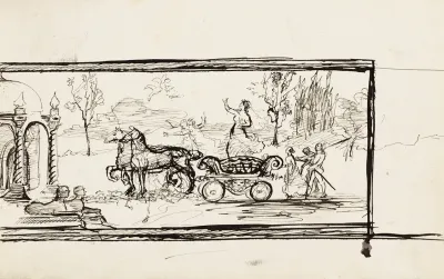 Char Guide Par Des Chevaux Avancant Devant Un Portail De Temple
