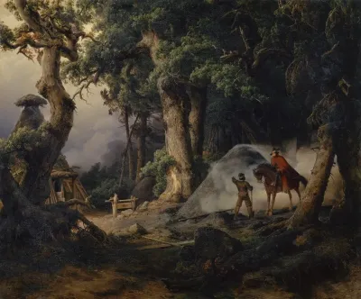 Charcoal Kiln In An Oak Tree Forest