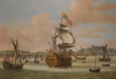 Charles Ii And James Duke Of York On Board H M S Triumph With Three Royal Yachts Off Dover
