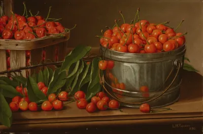 Cherries In Bucket Still Life With Cherries And Pail