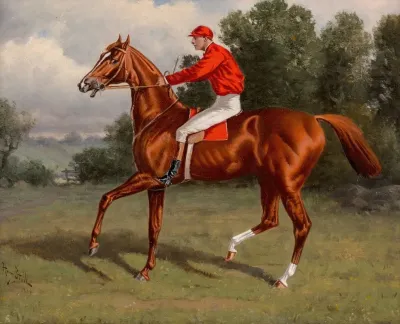 Chestnut Racehorse Possibly Chaos Winner Of The Second Futurity Stakes With Jockey Up