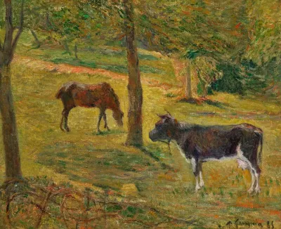 Cheval Et Vache Dans Un Pre