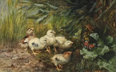 Chicks And A Butterfly