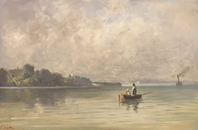 Chiemsee Mit Fischerboot Und Dampfer