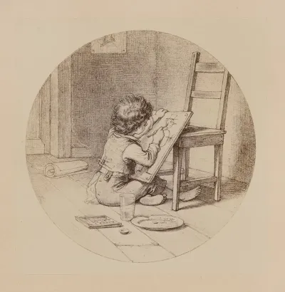 Child Seated On Floor Drawing And Using Chair As An Easel