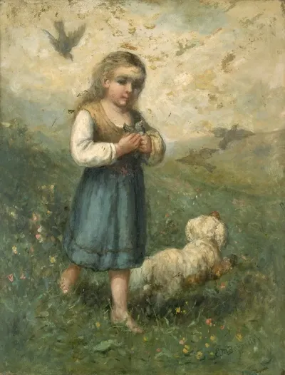 Child With Birds And Dog