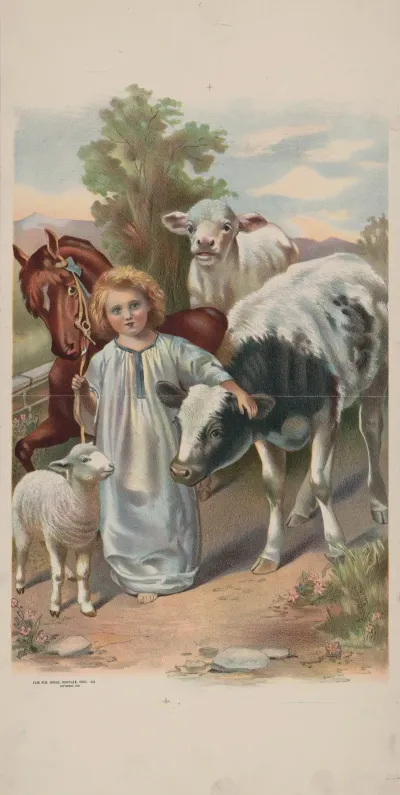 Child With Lamb Horse And Cows