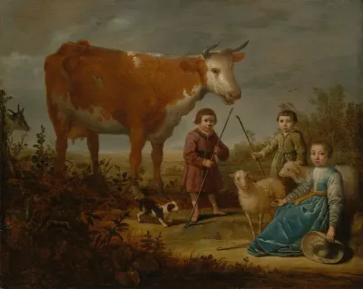 Children And A Cow