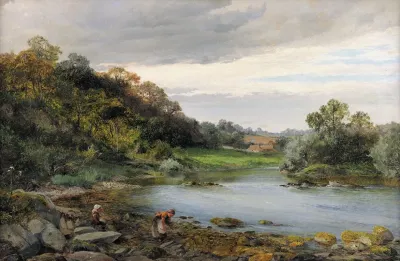 Children Collecting Firewood By A River