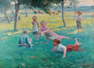 Children Laying In The Grass