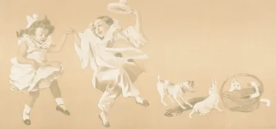 Children Playing In Clown Costume With Animals