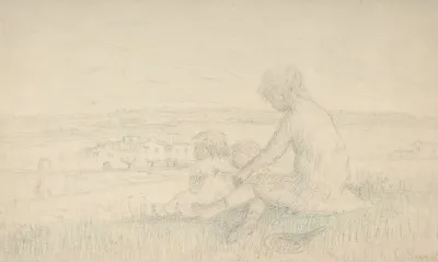 Children Seated On A Hillside With A Racquet