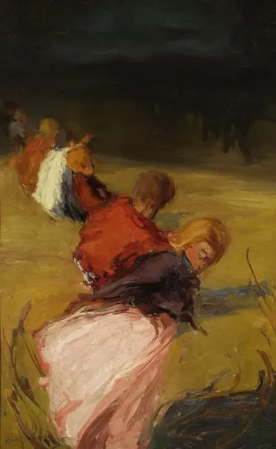 Children Surprised By A Storm Procession Of Children
