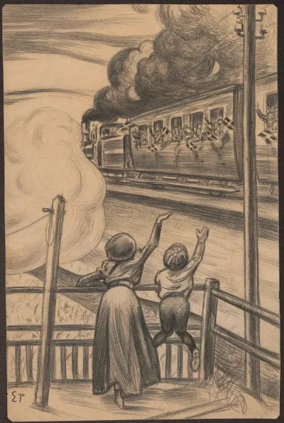Children Wave Goodbye To People In Sckiltog Who Wave Enthusiastically Out Of The Window