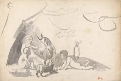 Children With A Goat And A Dog