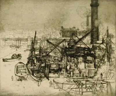 Chimneys And Cranes On The Thames