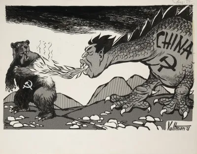 Chinese Dragon Breathing Fire On Soviet Bear