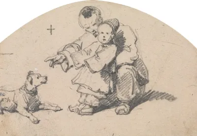 Chinese Father And Child With Dog