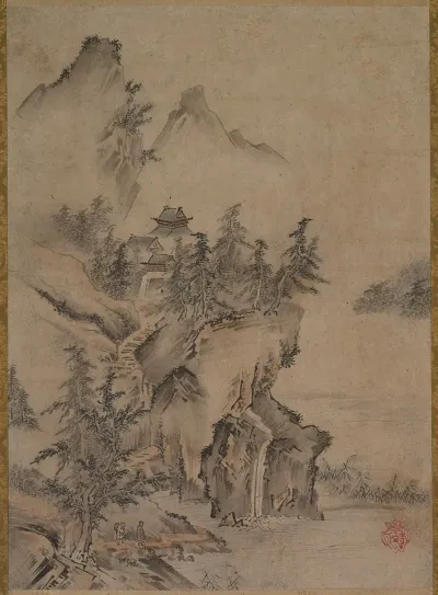 Chinese Literatus Traveling To A Mountain Temple