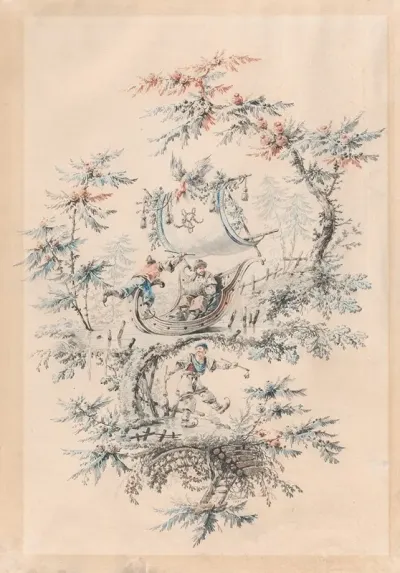 Chinoiserie Fantasy With Skaters And An Exotic Figure In An Iceboat